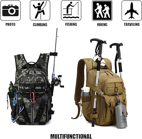 Outdoor Backpack - Versatile, Waterproof, and Spacious - Perfect for casual travel, hiking, fishing, climbing and camping adventures